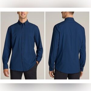 American Tall Traveler Stretch Dress Shirt Black Blue Micro Check 2XL Semi Tall